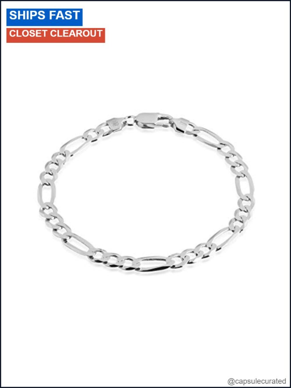 Sterling Silver 925 Figaro Chain Bracelet 7mm Italian Made Men's